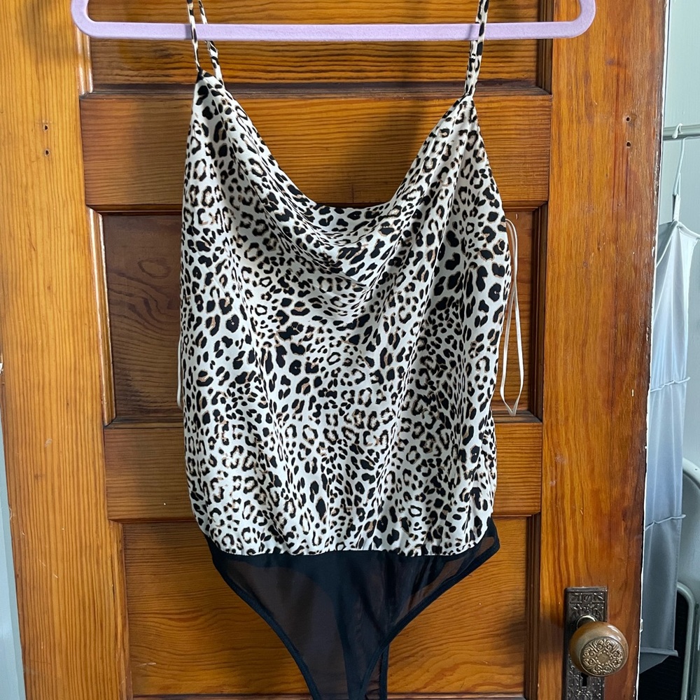 Astr cowl neck Leopard thong Body Suit
